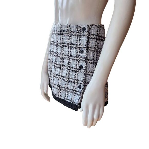 Maje Jizuli Blue, White, & Black Check Print Tweed Wrap Skort - Picture 3 of 7